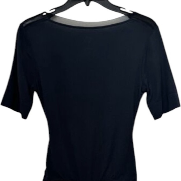 Intimately FP sz S black short sleeve V-neck wrap front thong bodysuit mesh trim - Picture 11 of 16